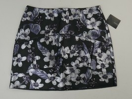 Zara Basic Black Faux Leather Ruffle Front Skirt Silver Floral Print Wms Med New - £31.93 GBP