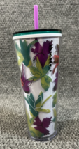 Starbucks Floral Tumbler Leaf Green Lid Purple Straw 70-07420-681 - £18.05 GBP