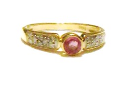 14K Yellow Gold Diamond &amp; Pink Topaz Round Ring, Size 7, 0.63(TCW), 2.2GR - £260.63 GBP