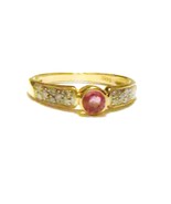 14K Yellow Gold Diamond &amp; Pink Topaz Round Ring, Size 7, 0.63(TCW), 2.2GR - $325.00