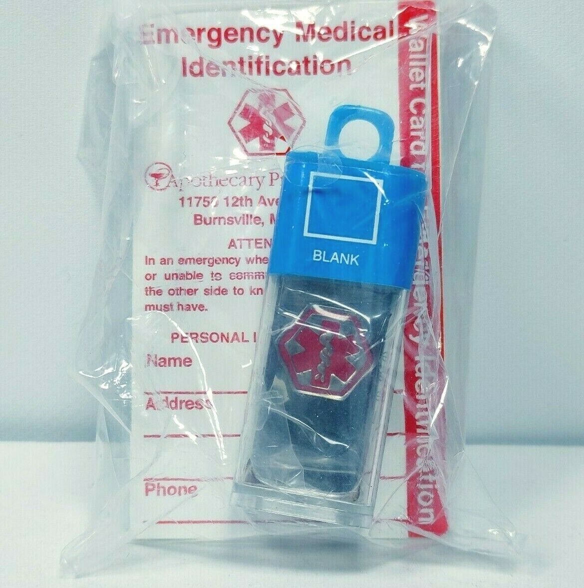 BLANK Medical Alert ID Necklace 24&quot; Chain &amp; Wallet ID Card FACTORY SEALED - $4.95