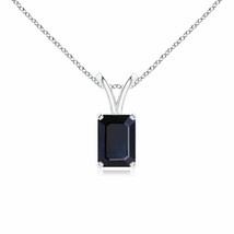 ANGARA Emerald-Cut Blue Sapphire Solitaire Pendant with V-Bale in 14K Solid Gold - £505.67 GBP
