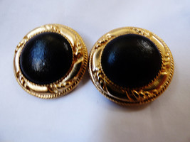 S.G. D&#39;OR Gold tone  Black Leather round shoe buckle clips - £33.23 GBP