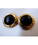 S.G. D&#39;OR Gold tone  Black Leather round shoe buckle clips - £33.23 GBP
