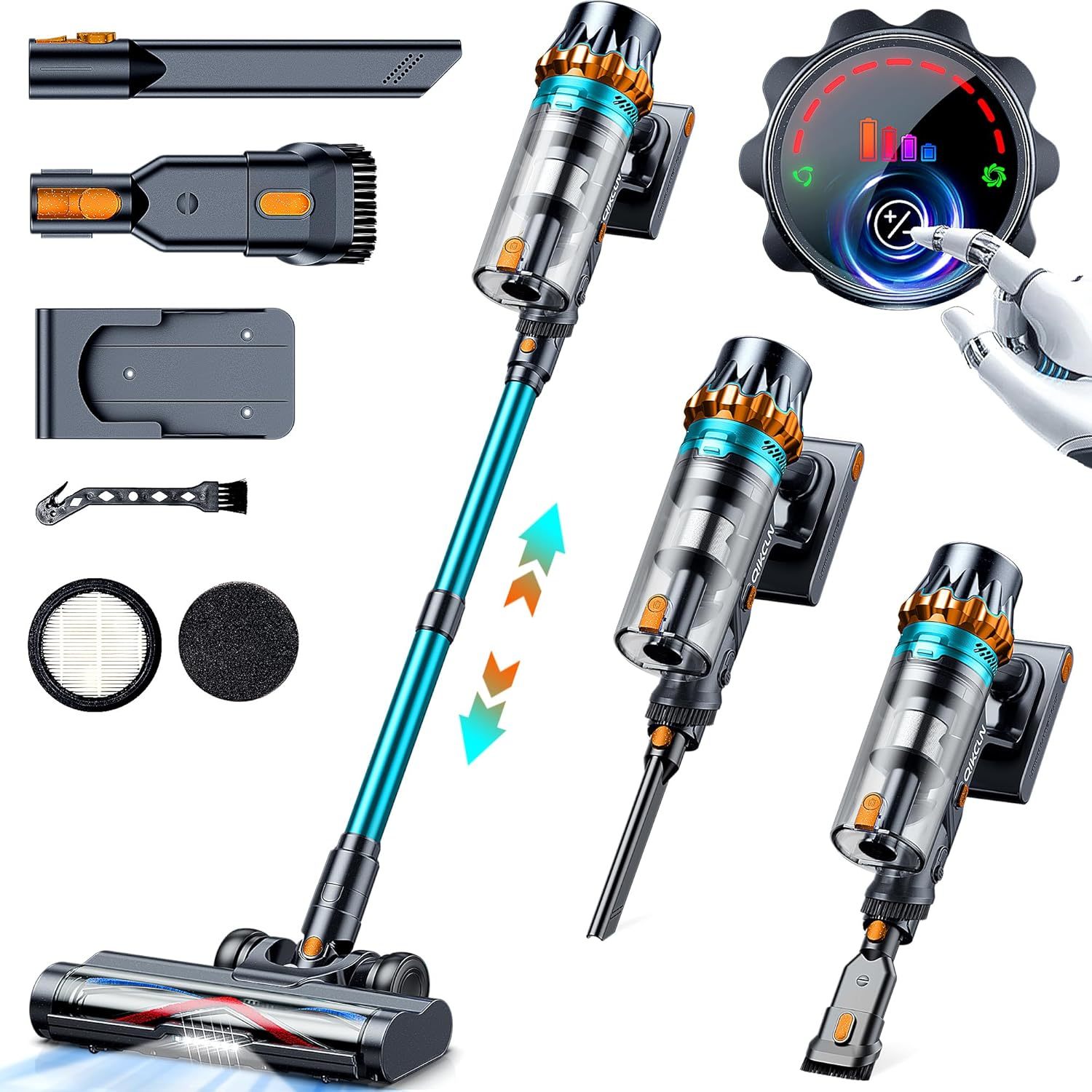 450W 45Kpa Cordless Vacuum Cleaner, Powerful Lightweight Stick Vacuum With Led H