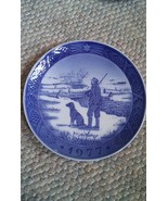 Vintage Royal Copenhagen Christmas Plate 1977 Immervad Bridge Man and Dog - $21.99