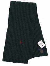 NEW Polo Ralph Lauren Ribbed Scarf!  Greenish Black  Dark Red Polo Player  Wool - $39.99