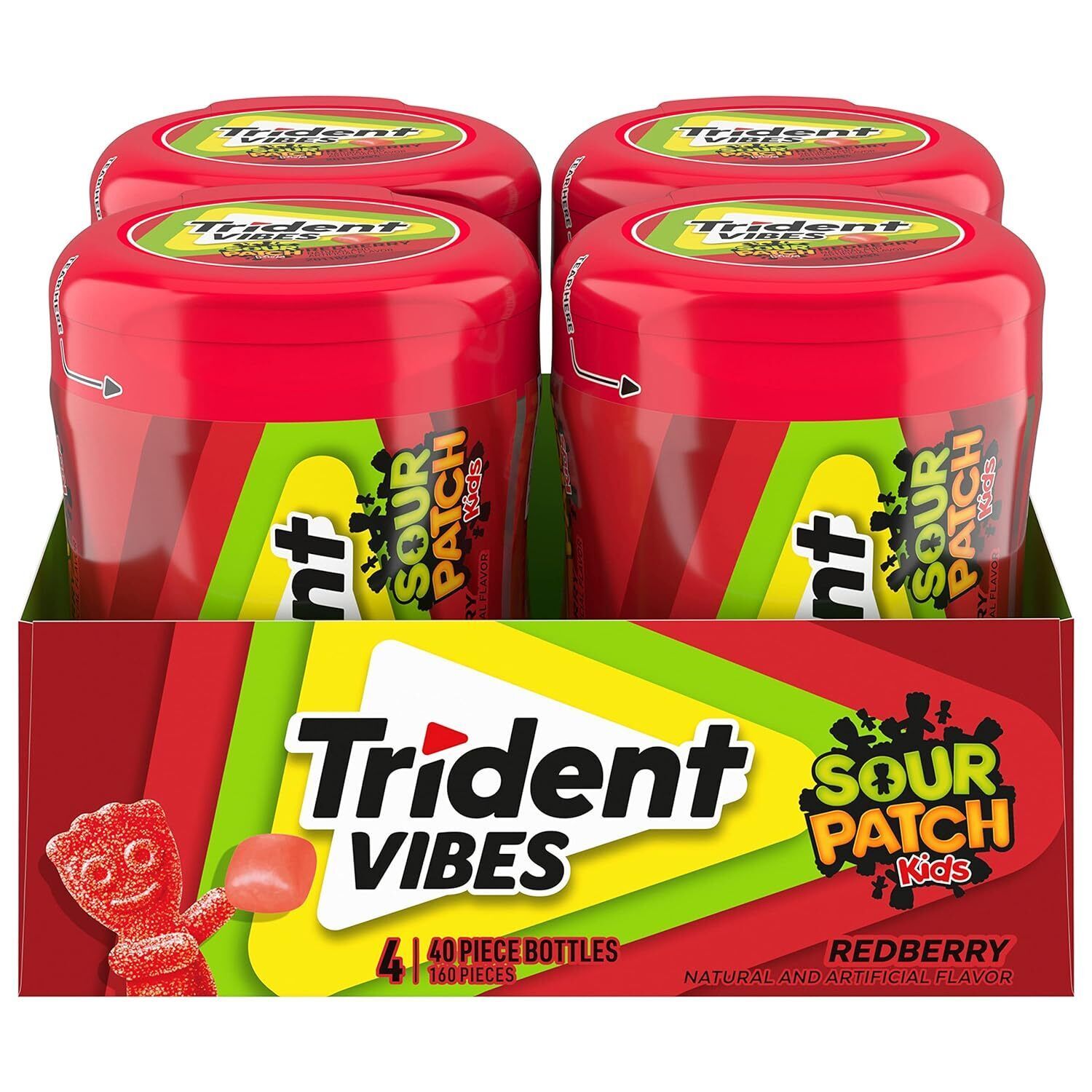 Primary image for Trident Vibes SOUR PATCH KIDS Redberry Sugar Free Gum, 4-40 Piece Bottles (160