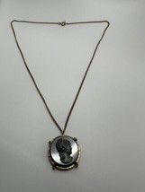 Vintage Long Black and Gold Tone Cameo Necklace 24 inches - £23.46 GBP