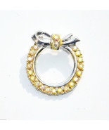 Amazing vintage yellow rhinestone round brooch pin gold tone metal bow - £2.33 GBP