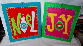 Christmas Fabric Hanging Plaques 2ea  8&quot; x 9&quot; Joy &amp; Noel Home Elements 27K - £6.20 GBP