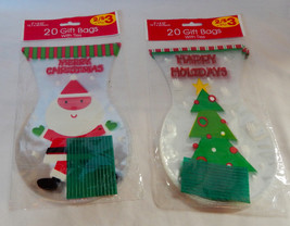 Christmas Shaped Cello Treat Bags 40 Total 5&quot;X 9&quot; With Ties XmasTree &amp; Santa 29Q - £2.29 GBP
