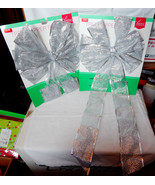 Christmas Tree Topper Bows 24&quot; x 11&quot; 2ea Silver With Glitter Wired 30L - $5.89