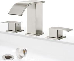 Gagalife Waterfall Bathroom Faucets For Sink 3 Hole - Brushed Nickel Bathroom - £76.63 GBP