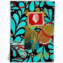 ACEO Original Mixed Media Art 1960s Queen Elizabeth II Canada Postage Stamp ATC - £11.75 GBP