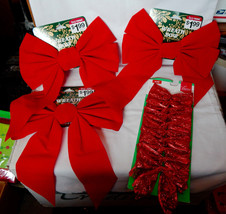 Christmas Wreath Ribbon Bows 14&quot;x11&quot; Red Velvet 3ea &amp; 10 Pack Mini Bows4.5x4 30Q - £6.21 GBP