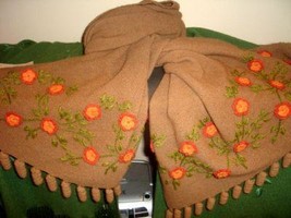 Embroidered brown shawl,wrap made of Alpaca wool - £177.96 GBP