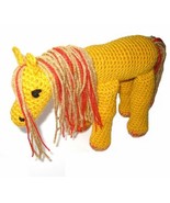 Crocheted Stuffed Fantasy Horse Golden Yellow With Red Sparkle Highlight... - £28.04 GBP