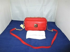 Michael Kors Double Zip Leather Crossbody Bag Messenger $248 Bright Red ... - £85.45 GBP