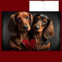 ❤️ Puppy Love: Two Brown Dachshunds with a Bright Red Heart Adorable Pos... - £4.74 GBP