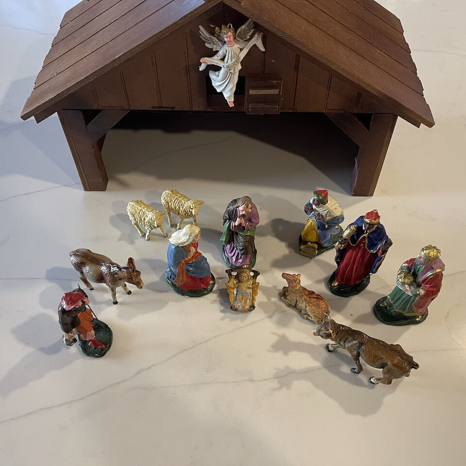 Primary image for Nativity Set 14 Piece Italy Italian Music Box Vintage Wood Plastic