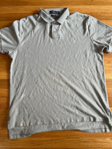 Polo Ralph Lauren Mens Gray XL Polo Shirt Custom Fit Green Logo  - $22.25
