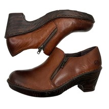 Born Women’s 9.5 Clog Elliot Brown Leather Side Double Zip Burnished Toe Shoes - $32.67