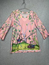 Soft Surroundings Pullover Shirt Blouse Sheer Womens M Floral Swan Casual Pink - $34.88