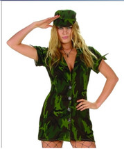 Camouflage Mini Dress and Hat, Soldier Army Uniform Costume Dress Size M... - £32.04 GBP