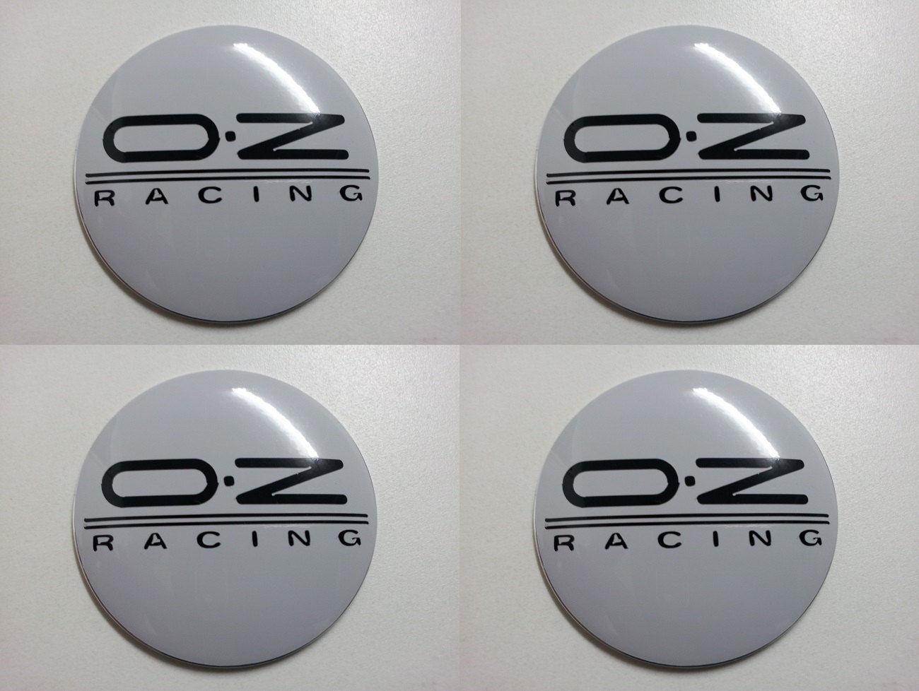 Set of 4 - car wheel center cap stickers - OZ RACING Domed White&Black