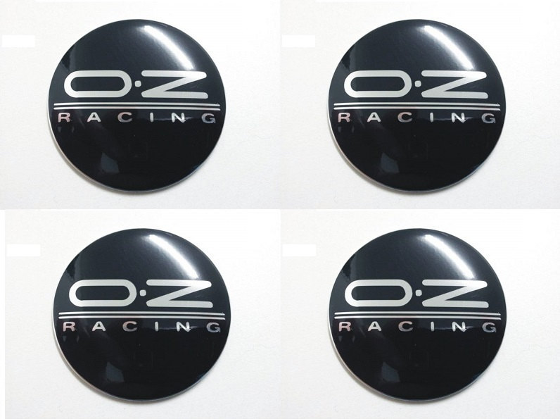 Set of 4 - car wheel center cap stickers - OZ RACING Domed Black&Chrome