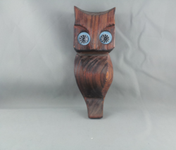 Vintage Wood Carved Owl - Pyschedelic Eyes and Grain to the Wood - Very Unique ! - £30.90 GBP