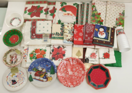 Large Lot Vintage Christmas Paper Napkins Plates Bowls Tablecloth Santa ... - $467.04 MXN