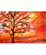 Original Abstract Painting titled Blossom orange white tree sunset lands... - $299.00