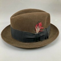Dobbs Fifth Av NY 21 1/4 Veluna Brown Fur Felt Fedora Hat Vintage Guild Edge - £38.31 GBP