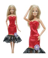 Red Shiny Doll Dress For Barbie Doll Fashion Princess Party Dress Flower... - £10.65 GBP