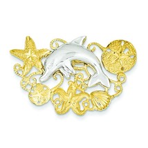 14K Two Tone Gold Sea Life Omega Slide Pendant Jewerly 23.9mm x 37.1mm - £315.08 GBP