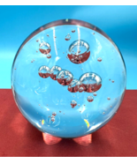 Vintage Clear Blue Bubbles Art Glass 3.5&quot; Diameter Paperweight - £11.85 GBP