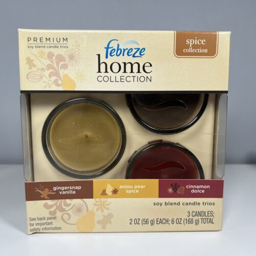 Febreze Home Collection Set of 3 Soy Blend Candles Trio Gingersnap Cinnamon Pear - £11.67 GBP
