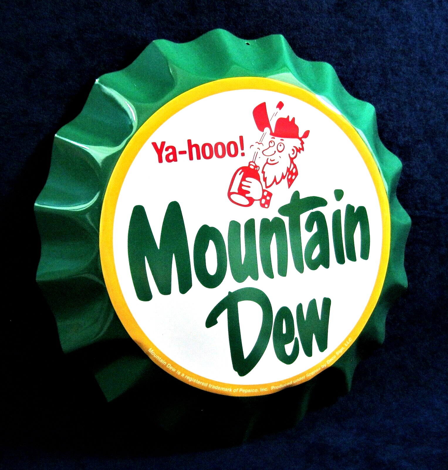 Primary image for MOUNTAIN DEW -*US MADE* Die-Cut Cap Shape Metal Sign - Man Cave Garage Bar Decor