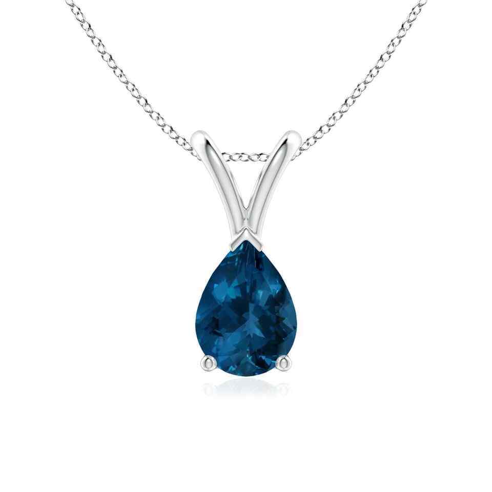 Primary image for V-Bale Pear-Shaped London Blue Topaz Solitaire Pendant in Silver