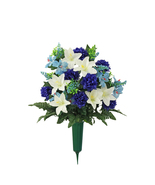 Cemetery Vase of Silk Blue Mum Lilly for Grave-site Presentation of Love... - £46.13 GBP