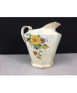 VTG Porcelain Creamer White with Yellow Flowers Gold Trim - Marked #7063 - £3.10 GBP