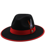 New Men’s Black &amp; Red Fedora Wool Feather Dress Hat (Size 56-58CM) - £24.14 GBP