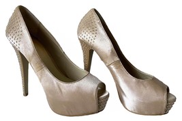Aldo Gold Satin Rhinestone Peep Toe Platform Pumps Heels - Women&#39;s Size 8 - £29.92 GBP