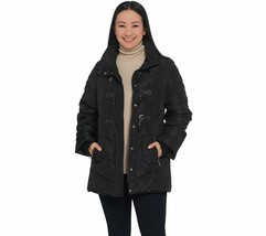 Dennis Basso Water Resistant Quilted Toggle Jacket w/ Hood in Black Size 1X - £68.64 GBP
