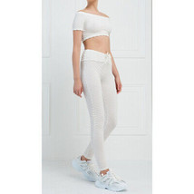 Tummy Hiding Leggings   High Rise Honeycomb Texture Womens Yoga Pants Ac... - £19.07 GBP
