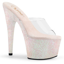 PLEASER ADORE-701HMG Women&#39;s Clear Opal Glitter 7&quot; Heel Platform Slide S... - $55.95
