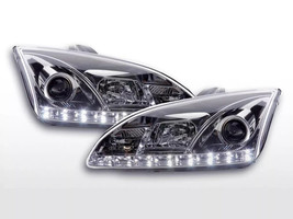 FK LED DRL Halo Lightbar Headlights Ford Focus 2 C307 05-08 Chrome ST RS LHD - £274.42 GBP
