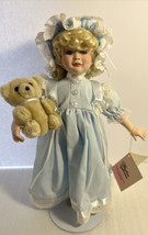 Vintage 1991 Porcelain Bisque Doll Paradise Galleries Victoria Era Holding Bear - $23.36